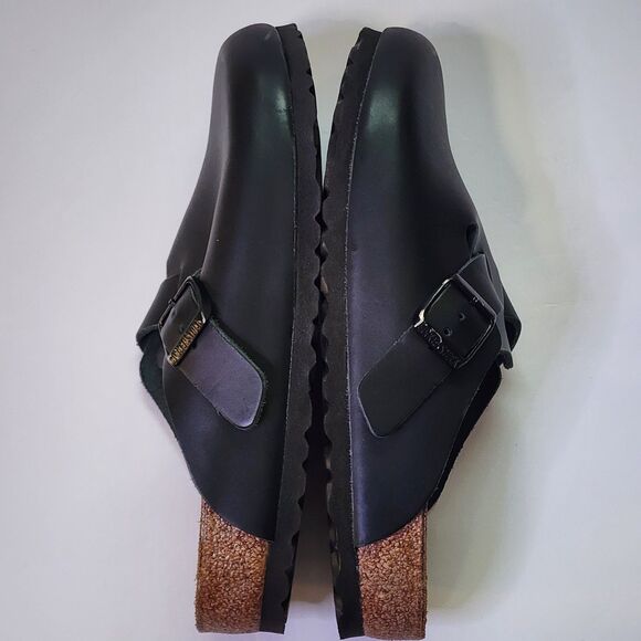 Birkenstock Boston Clog Womens 7 Mens 6 Black Leather Cork Insole - Picture 4 of 10